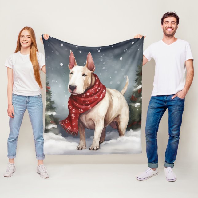 Bull Terrier Dog in Snow Christmas  Fleece Blanket (In Situ)