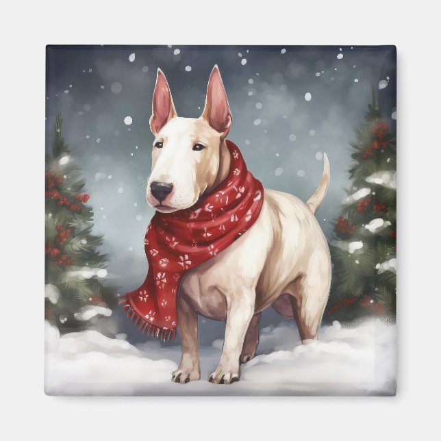 Bull Terrier Dog in Snow Christmas  Magnet (Front)