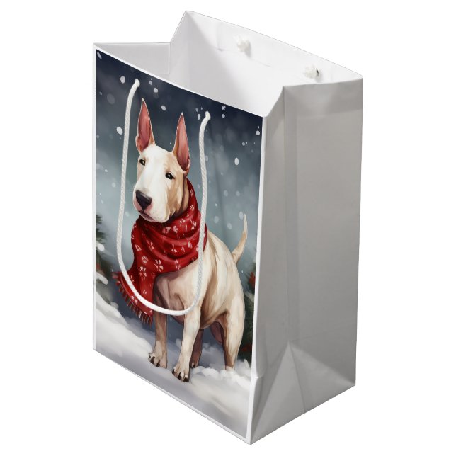 Bull Terrier Dog in Snow Christmas  Medium Gift Bag (Front Angled)