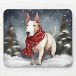Bull Terrier Dog in Snow Christmas Mouse Mat