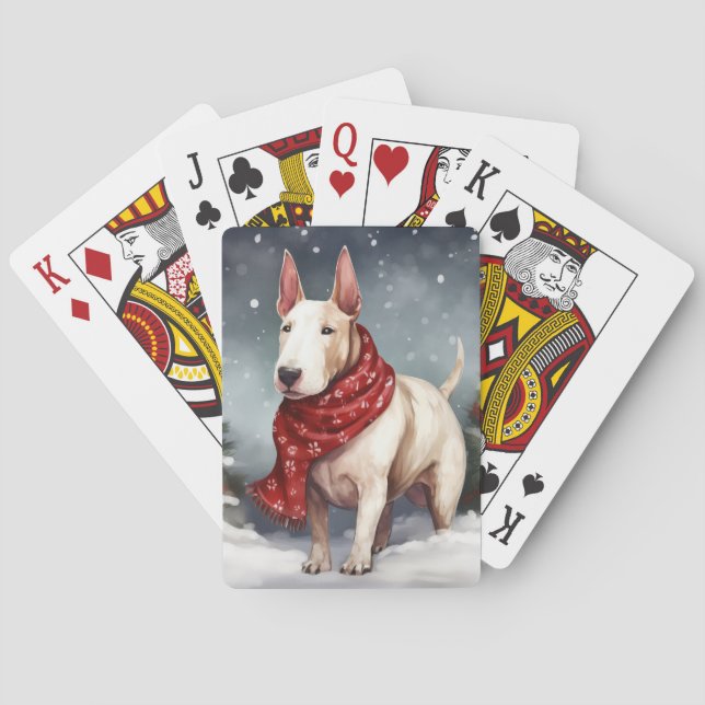Bull Terrier Dog in Snow Christmas  Playing Cards (Back)