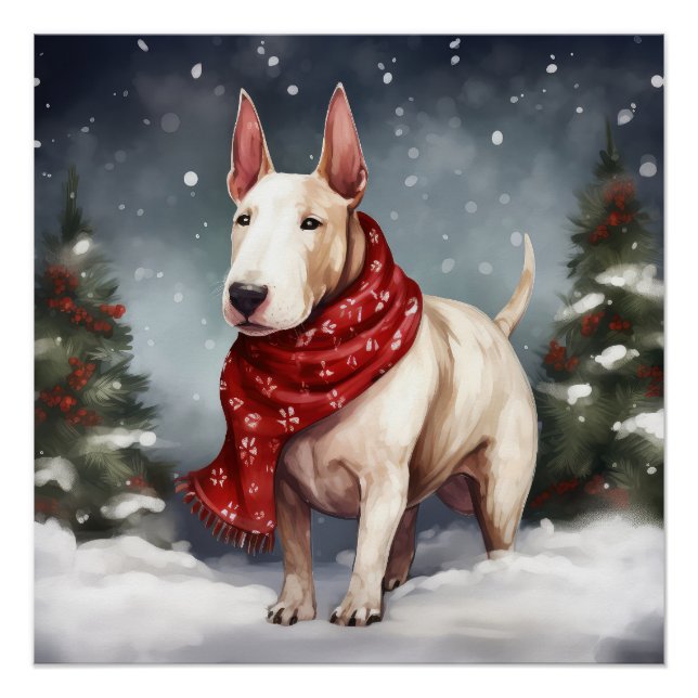 Bull Terrier Dog in Snow Christmas  Poster (Front)