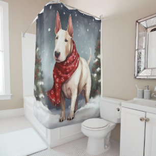 Bull Terrier Dog in Snow Christmas  Shower Curtain