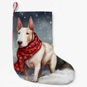 Bull Terrier Dog in Snow Christmas  Small Christmas Stocking