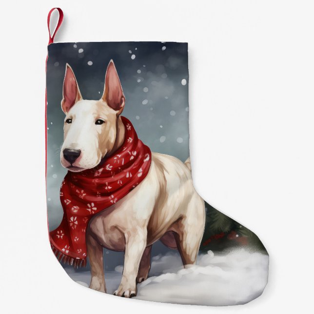 Bull Terrier Dog in Snow Christmas  Small Christmas Stocking (Front)