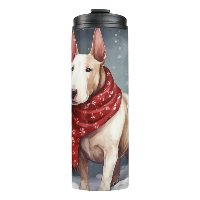 Bull Terrier Dog in Snow Christmas  Thermal Tumbler (Front)