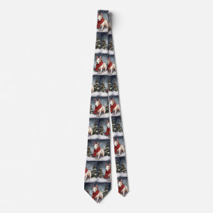 Bull Terrier Dog in Snow Christmas Tie
