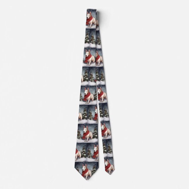 Bull Terrier Dog in Snow Christmas  Tie (Front)