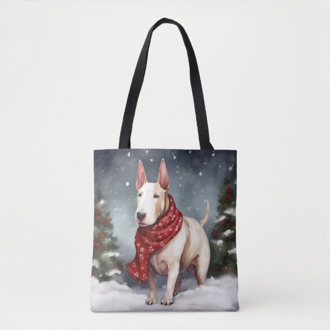 Bull Terrier Dog in Snow Christmas  Tote Bag (Front)