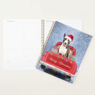 Bull Terrier Dog in Snow sitting in Christmas  Planner