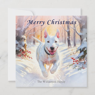 Bull Terrier Dog In Winter Snow Merry Christmas Holiday Card