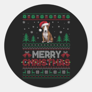 Bull Terrier Dog Lovers Santa Hat Christmas Tree L Classic Round Sticker