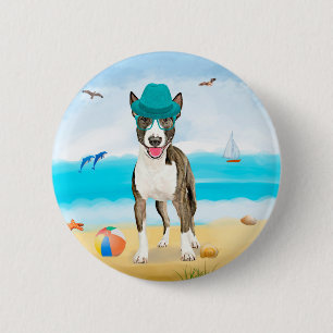 Bull Terrier Dog on Beach 6 Cm Round Badge