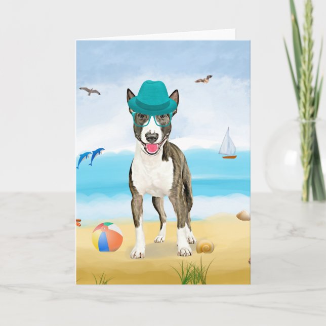 Bull Terrier Dog on Beach  Card (Front)