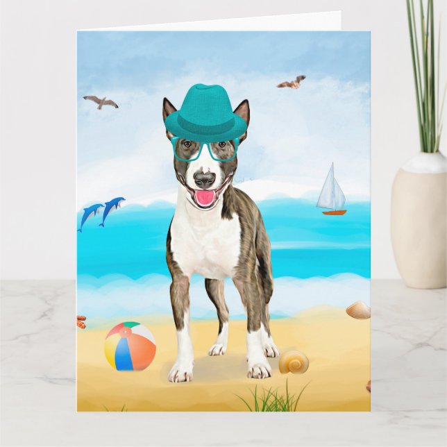 Bull Terrier Dog on Beach  Card (Front)