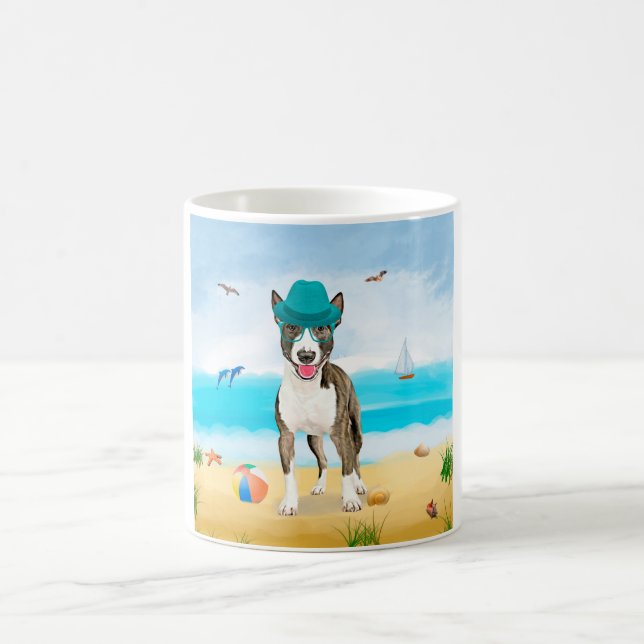 Bull Terrier Dog on Beach Coffee Mug (Center)
