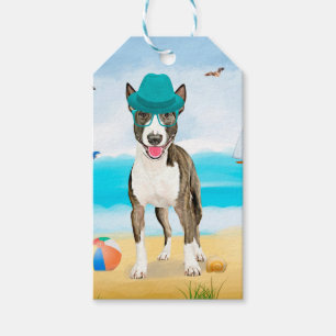 Bull Terrier Dog on Beach Gift Tags
