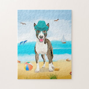 Bull Terrier Dog on Beach  Jigsaw Puzzle