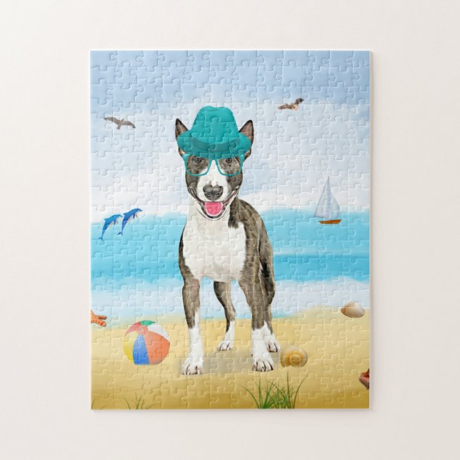 Bull Terrier Dog on Beach  Jigsaw Puzzle (Vertical)