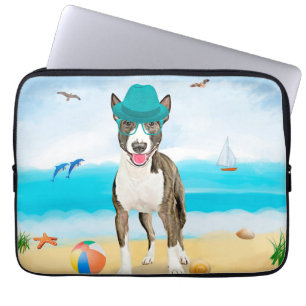 Bull Terrier Dog on Beach Laptop Sleeve