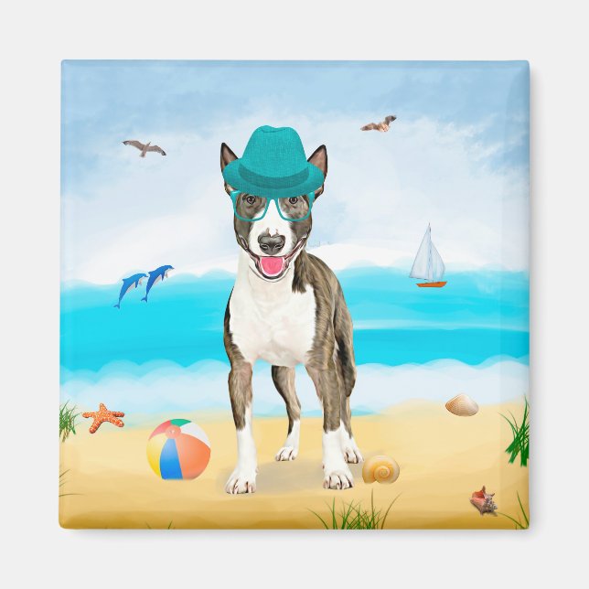 Bull Terrier Dog on Beach Magnet (Front)