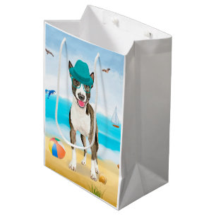 Bull Terrier Dog on Beach Medium Gift Bag