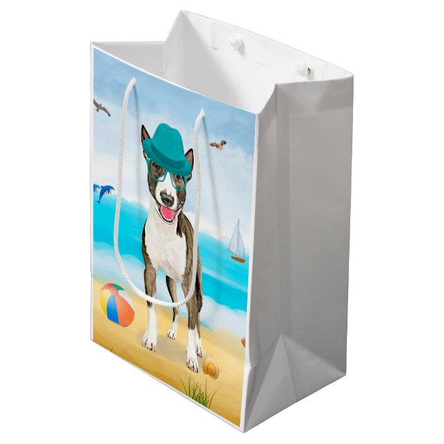 Bull Terrier Dog on Beach Medium Gift Bag (Front Angled)