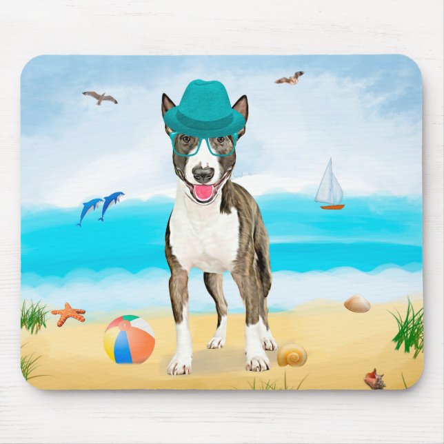 Bull Terrier Dog on Beach Mouse Mat (Front)