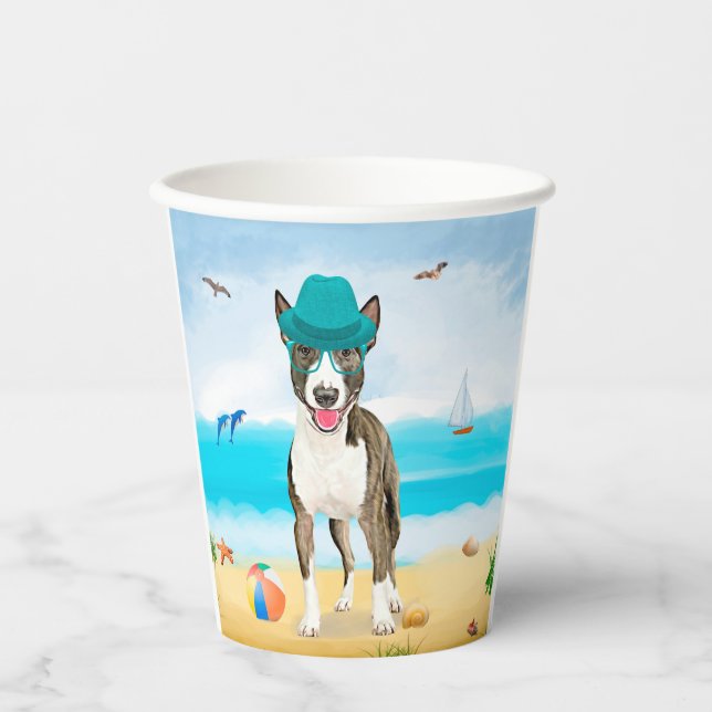 Bull Terrier Dog on Beach Paper Cups (Front)