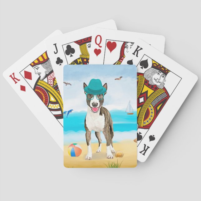 Bull Terrier Dog on Beach Playing Cards (Back)