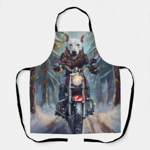 Bull Terrier Dog Riding Motorcycle Christmas Apron