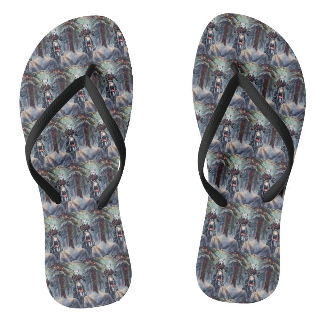 Bull Terrier Dog Riding Motorcycle Christmas Flip Flops (Footbed)