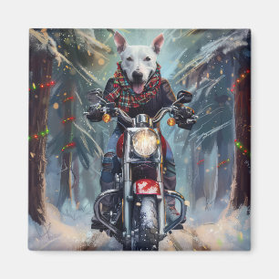 Bull Terrier Dog Riding Motorcycle Christmas Magnet