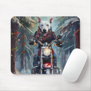 Bull Terrier Dog Riding Motorcycle Christmas Mouse Mat