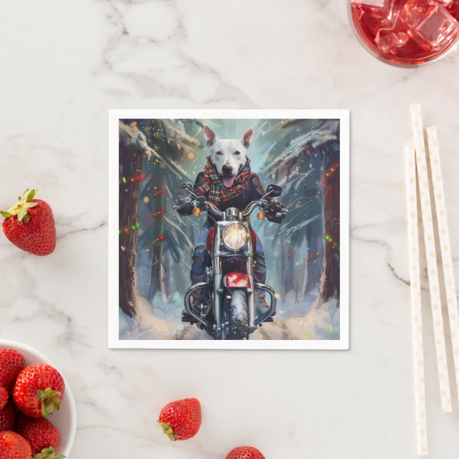 Bull Terrier Dog Riding Motorcycle Christmas Napkin (Insitu)