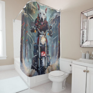 Bull Terrier Dog Riding Motorcycle Christmas Shower Curtain