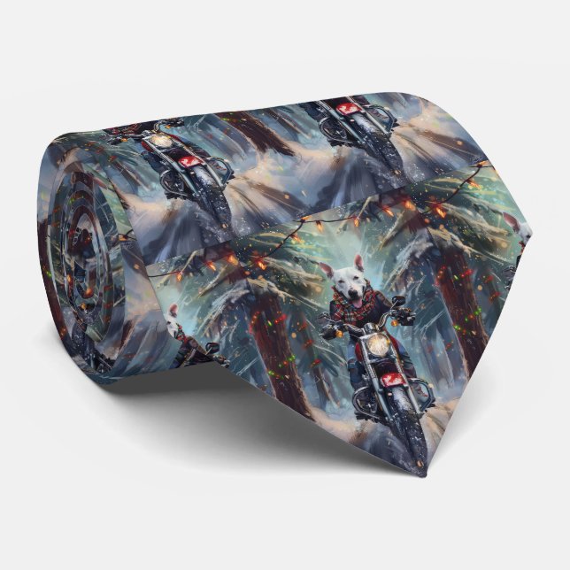 Bull Terrier Dog Riding Motorcycle Christmas Tie (Rolled)
