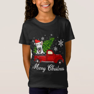 Bull Terrier Dog Riding Red Truck Christmas Decor T-Shirt