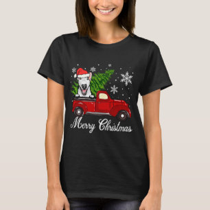 Bull Terrier Dog Riding Red Truck Christmas Decor T-Shirt