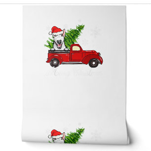 Bull Terrier Dog Riding Red Truck Christmas Decor Wallpaper