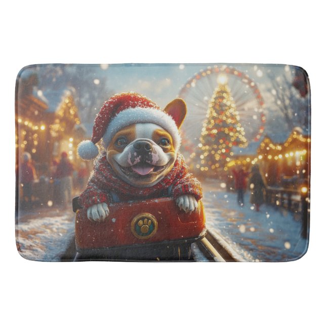 Bull Terrier Dog Roller Coaster Christmas Bath Mat (Front)
