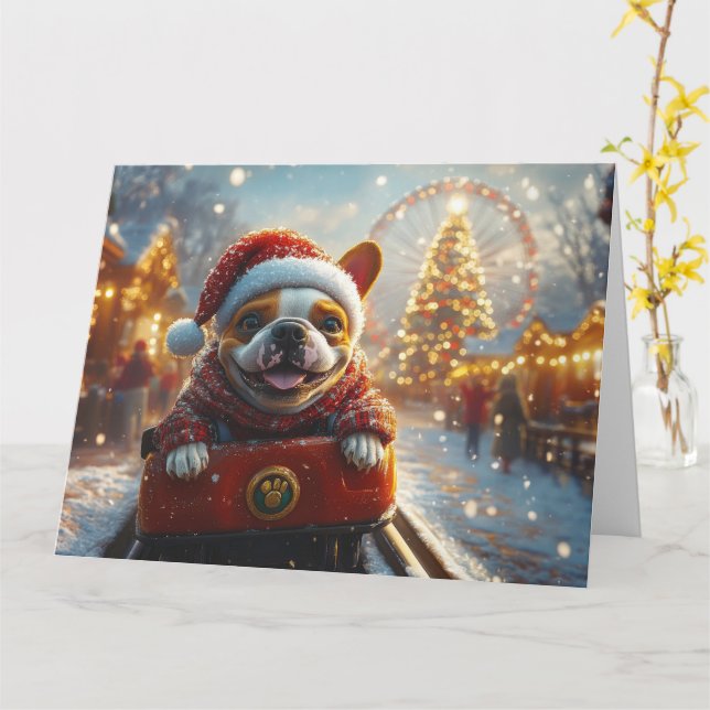 Bull Terrier Dog Roller Coaster Christmas Card (Yellow Flower)