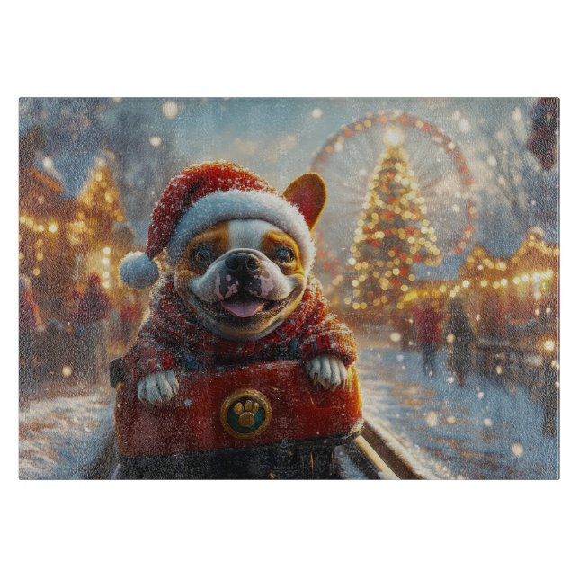 Bull Terrier Dog Roller Coaster Christmas Cutting Board (Front)