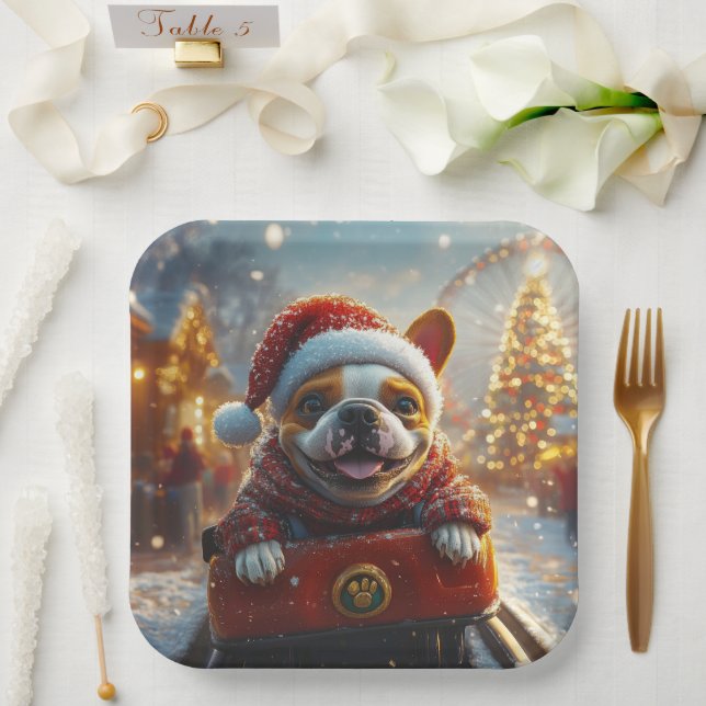 Bull Terrier Dog Roller Coaster Christmas Paper Plate (Wedding)