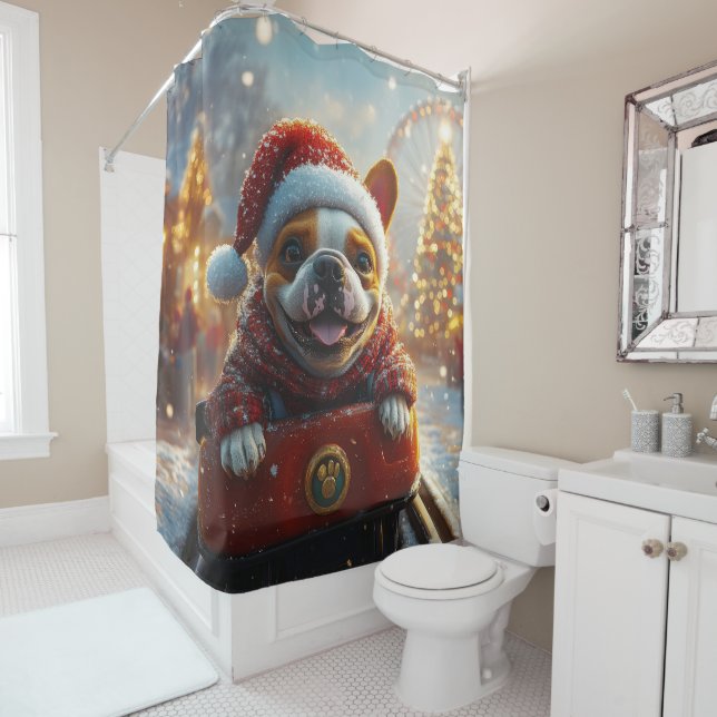 Bull Terrier Dog Roller Coaster Christmas Shower Curtain (In Situ)