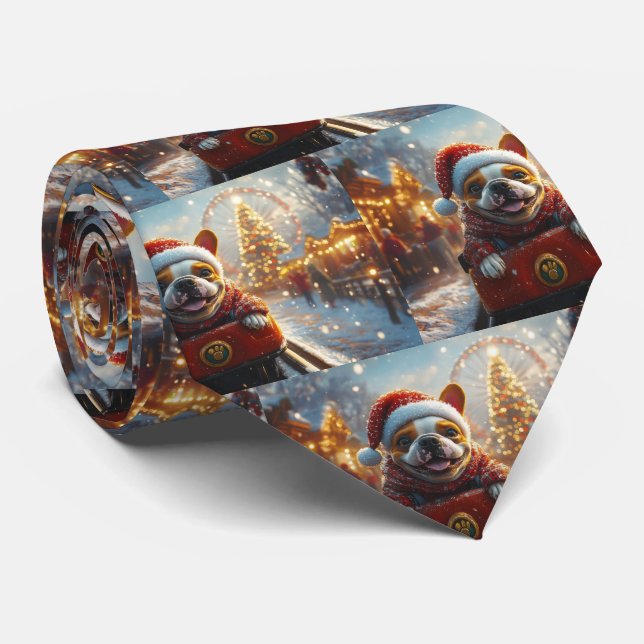 Bull Terrier Dog Roller Coaster Christmas Tie (Rolled)