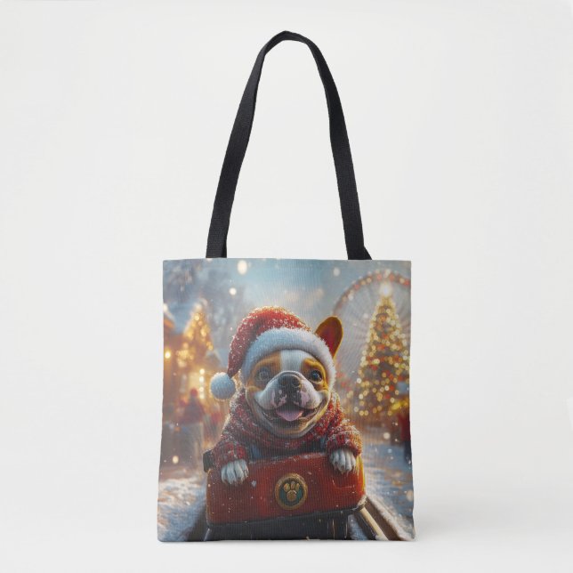 Bull Terrier Dog Roller Coaster Christmas Tote Bag (Front)