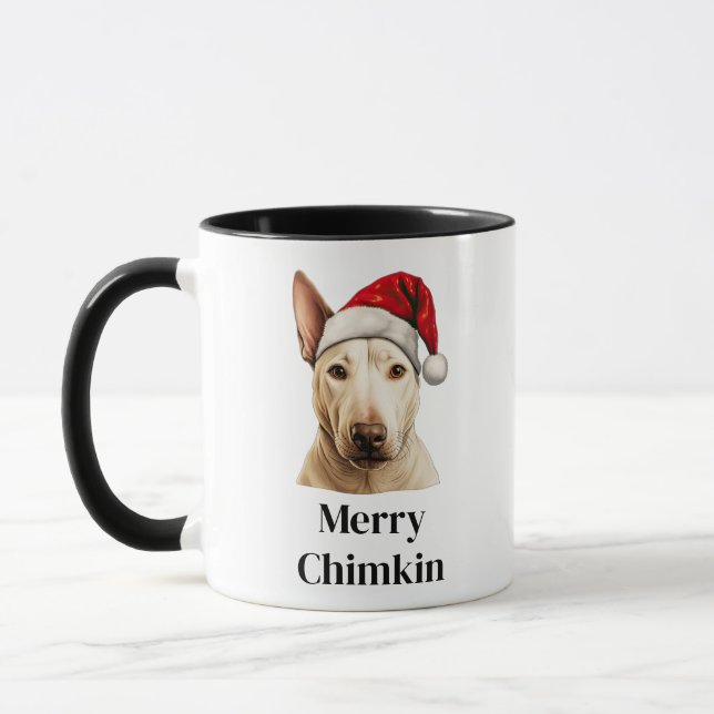 Bull Terrier Dog Santa Hat Christmas Mug (Left)