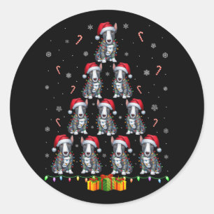 Bull Terrier Dog Santa Hat Xmas Lights Christmas T Classic Round Sticker