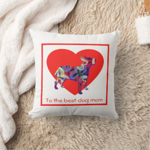 Bull Terrier Dog Silhouette Red Heart Mother’s Day Cushion